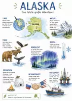 Vorschau - Arbeitsblätter - Lernplakat + AB mit Fragen zum Thema "Alaska" + Lösungsblatt + Infografik - Deckblatt