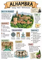 Vorschau - Arbeitsblätter - Lernplakat + AB mit Fragen zum Thema "Alhambra" + Lösungsblatt + Infografik - Deckblatt