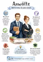 Vorschau - Arbeitsblätter - Lernplakat + AB mit Fragen zum Thema "Anwalt" + Lösungsblatt + Infografik - Deckblatt