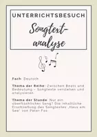 Vorschau - Stundenentwürfe - Songtextanalyse „Haus am See“ – Unterrichtsbesuch Deutsch - Deckblatt