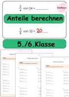 Vorschau - Arbeitsblätter - Anteile berechnen 2 Brüche 5. Klasse und 6.Klasse - Deckblatt