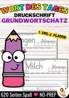 Vorschau - Arbeitsblätter - Wort des Tages Klasse 1 & 2 – Grundwortschatz | Druckschrift | Schreiben & Lesen - Deckblatt