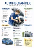 Vorschau - Arbeitsblätter - Lernposter + AB mit Fragen zum Thema "Automechaniker" + Lösungsblatt + Infografik - Deckblatt