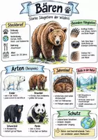 Vorschau - Arbeitsblätter - Lernplakat + AB mit Fragen zum Thema "Bären" + Lösungsblatt + Infografik - Deckblatt