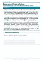Vorschau - Arbeitsblätter - Arbeitsblatt Deutsch Klasse 8 – Zeitungsberichte analysieren - Deckblatt