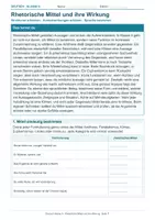 Vorschau - Arbeitsblätter - Arbeitsblatt Deutsch Klasse 9 – Rhetorische Mittel und ihre Wirkung - Deckblatt