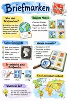 Vorschau - Arbeitsblätter - Lernplakat + AB mit Fragen zum Thema "Briefmarken" + Lösungsblatt + Infografik - Deckblatt
