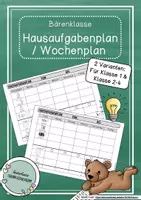 Vorschau - Anderer Materialtyp - Hausaufgabenplan / Wochenplan – Klassentier Bär - Deckblatt