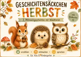 Vorschau - Bildkarten - Geschichtensäckchen Herbst 🍂 | 3 Mitmachgeschichten mit Waldtieren | Kita & Kindergarten - Deckblatt