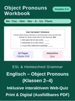 Vorschau - Arbeitsblätter - Object Pronouns: me, you, him, her, it, us, them (Klassen 2–4 / ESL) – Arbeitsblätter & Web-Quiz - Deckblatt