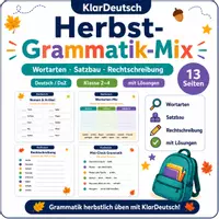 Vorschau - Arbeitsblätter - Herbst Grammatik-Mix Klasse 3-4 - Deckblatt