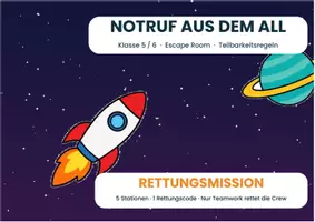 Vorschau - Arbeitsblätter - Escape Room Teilbarkeitsregeln - Weltraum-Rettungsmission - Klasse 5/6 Einzelarbeit & Stationenlauf - Seite 1
