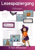 Vorschau - Arbeitsblätter - Lesespaziergang Halloween | 5-fach differenziert | Lesen & Leseverständnis | Klasse 2/3 - Deckblatt