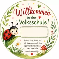 Vorschau - Mal- und Bastelvorlagen - Willkommensgruß 1. Klasse (Marienkäfer) - Seite 1
