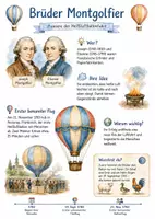 Vorschau - Arbeitsblätter - Lernplakat + AB mit Fragen zum Thema "Brüder Montgolfier" + Lösungsblatt + Infografik - Deckblatt