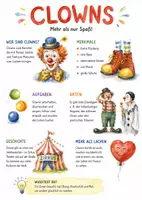 Vorschau - Arbeitsblätter - Lernplakat + AB mit Fragen zum Thema "Clown" + Lösungsblatt + Infografik - Deckblatt