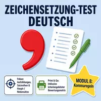 Vorschau - Test - Klassenarbeit Deutsch 8: Grammatik-Test zur Zeichensetzung & Kommasetzung (Klasse 7/8) - Deckblatt