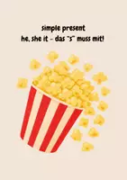 Vorschau - Merkblätter - Simple Present: he, she, it - das "s" muss mit! Übung der Endungen mit Popcorn! - Deckblatt