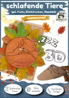 Vorschau - Mal- und Bastelvorlagen - Kunst Herbst Grundschule, 3D Tiere schlafen im Blätterhaufen | Fuchs, Igel, Waschbär & Eichhörnchen basteln | Klasse 2, Klasse 3 - Deckblatt
