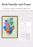 Vorschau - Mal- und Bastelvorlagen - Bunte Gesichter nach Picasso (Anleitung, Vorlage & Infotext) - Deckblatt