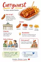 Vorschau - Arbeitsblätter - Lernplakat + AB mit Fragen zum Thema "Currywurst" + Lösungsblatt + Mindmap + Infografik - Deckblatt
