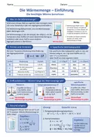 Vorschau - Unterrichtsreihen - Wärmemenge – Physik Sek I Arbeitsblätter inkl. Lösungen - Deckblatt