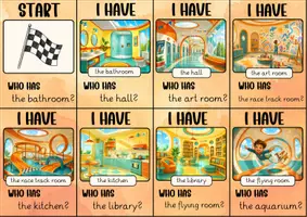 Vorschau - Spiele - I have Who has - Lesespiel mit dem Wortfeld rooms - Deckblatt