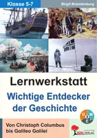 Vorschau - Arbeitsblätter - Lernwerkstatt Entdecker | Geschichte Klasse 5-7 Sekundarstufe | Mittelalter Neuzeit | Kolumbus, Marco Polo, James Cook, Galilei, Wikinger | differenzierte Arbeitsblätter Kopiervorlagen Freiarbeit mit Lösungen - Deckblatt