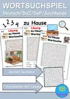 Vorschau - Spiele - Wortsuchspiel/Wortsuche/Suchsel zu Hause / wohnen / Möbel & Räume (Grundschule) - 4 Varianten - Deckblatt
