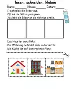 Vorschau - Arbeitsblätter - zu Hause / wohnen / Möbel & Räume Leserätsel - Lesen • schneiden • kleben - DaZ/DaF / Deutsch / Sachunterricht - Seite 1