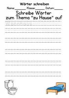 Vorschau - Arbeitsblätter - zu Hause / wohnen / Möbel & Räume : Wörter und Sätze schreiben und Silben DaZ/DaF / Deutsch - Seite 1