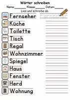 Vorschau - Arbeitsblätter - zu Hause / wohnen / Möbel & Räume : Wörter und Sätze schreiben und Silben DaZ/DaF / Deutsch - Seite 3