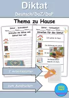 Vorschau - Arbeitsblätter - Diktat - Thema zu Hause / wohnen / Möbel & Räume - DaZ/DaF / Deutsch (Klasse 1 bis 4) - Deckblatt