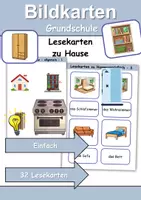 Vorschau - Mal- und Bastelvorlagen - Materialpaket - Lesekarten/Bildkarten zu Hause / wohnen / Möbel & Räume einfach und mittelschwer - DaZ/DaF / Deutsch (Grundschule) - Seite 1