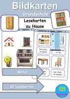 Vorschau - Mal- und Bastelvorlagen - Lesekarten/Bildkarten zu Hause / wohnen / Möbel & Räume mittelschwer - DaZ/DaF / Deutsch (Grundschule) - Deckblatt