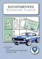 Vorschau - Arbeitsblätter - Buchstaben nachspuren Grundschrift – Buchstabenstraße mit Auto - Deckblatt