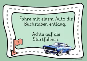 Vorschau - Arbeitsblätter - Buchstaben nachspuren Grundschrift – Buchstabenstraße mit Auto - Seite 1