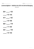 Vorschau - Arbeitsblätter - Lueckenaufgaben_Addition_bis_100_mit_Zehneruebergang_Klasse_1 - Seite 1