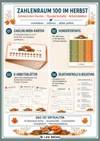 Vorschau - Arbeitsblätter - Zahlenraum 100 HERBST– Zahlenstrahl & Hundertertafel - Seite 1