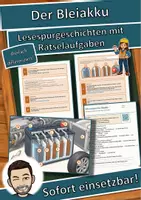 Vorschau - Mal- und Bastelvorlagen - Der Bleiakku – Lesespurgeschichte mit Rätselaufgaben (Klasse 9) - Deckblatt