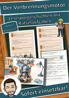 Vorschau - Arbeitsblätter - Der Verbrennungsmotor – Lesespurgeschichte mit Rätselaufgaben (Klasse 9) - Deckblatt