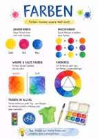 Vorschau - Arbeitsblätter - Lernposter + AB mit Fragen zum Thema "Farben" + Lösungsblatt + Infografiken - Deckblatt