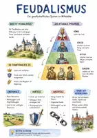 Vorschau - Arbeitsblätter - Lernplakat + AB mit Fragen zum Thema "Feudalismus" + Lösungsblatt + Infografik - Deckblatt