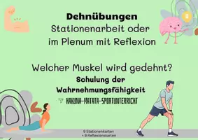 Vorschau - Stationenlernen - Richtig Dehnen: Dehnübungen mit Wahrnehmung der Muskel - Deckblatt