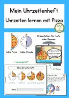 Vorschau - Arbeitsblätter - Selbstlernheft Uhr mit Lösung - Uhrzeiten lernen mit Pizza - Deckblatt