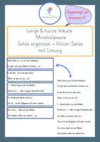 Vorschau - Arbeitsblätter - Kurze + lange Vokale - Doppelung + Dehnung - Klasse 3-6 - Sätze - Deckblatt