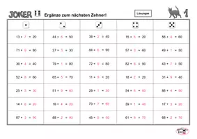 Vorschau - Spiele - Joker 6 Spiele Ergänzen zum Zehner oder zu 100, Lösungen - Seite 1
