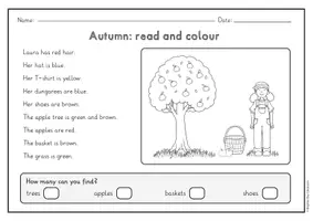 Vista previa - Hojas de trabajo - Autumn read and colour; 7 imágenes, 2 versiones diferenciadas (inglés) - página 3