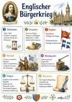 Vorschau - Arbeitsblätter - Lernposter + AB mit Fragen zum Thema "Englischer Bürgerkrieg" + Lösungsblatt + Infografik - Deckblatt