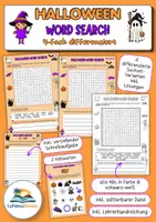 Vorschau - Arbeitsblätter - Halloween Englisch: Suchsel / Word Search Quiz English | Halloween Vocabulary / Wortschatz | 4-fach differenziert mit Lösungen & Schreibaufgabe | Klasse 3/4/5/6/7 I Herbst Material - Deckblatt